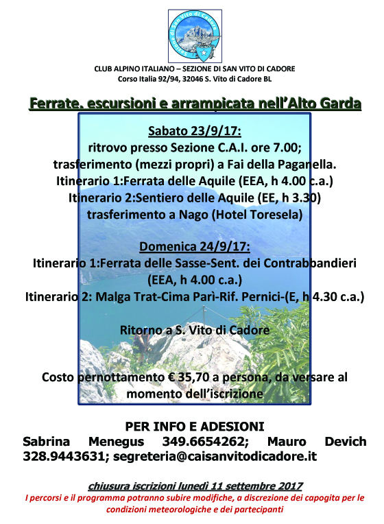 CAI - Sez.San Vito Cadore - Programma Garda 2017