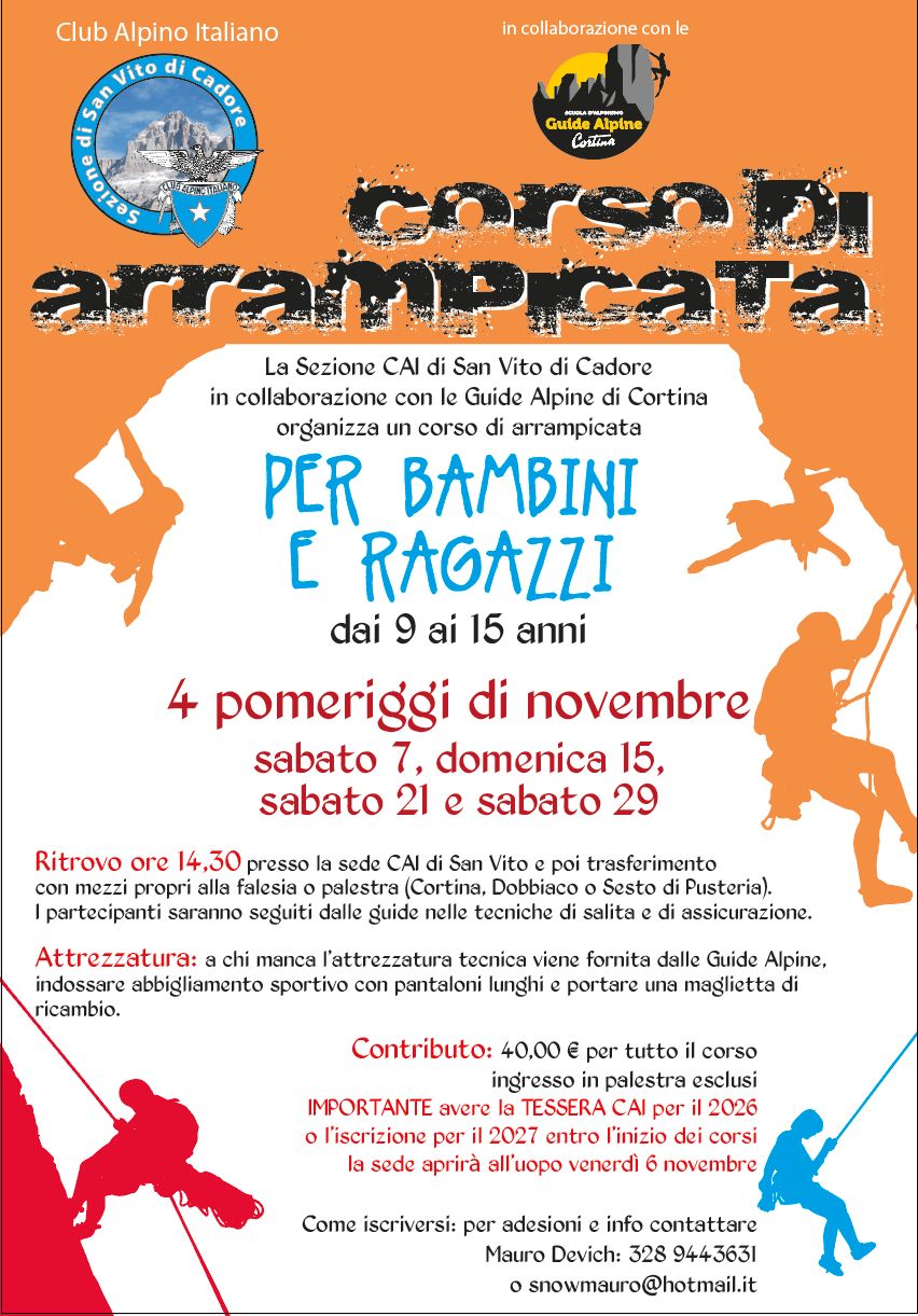 CAI - Sez.San Vito di Cadore - Stage Autunno Corso Arrampicata 2026